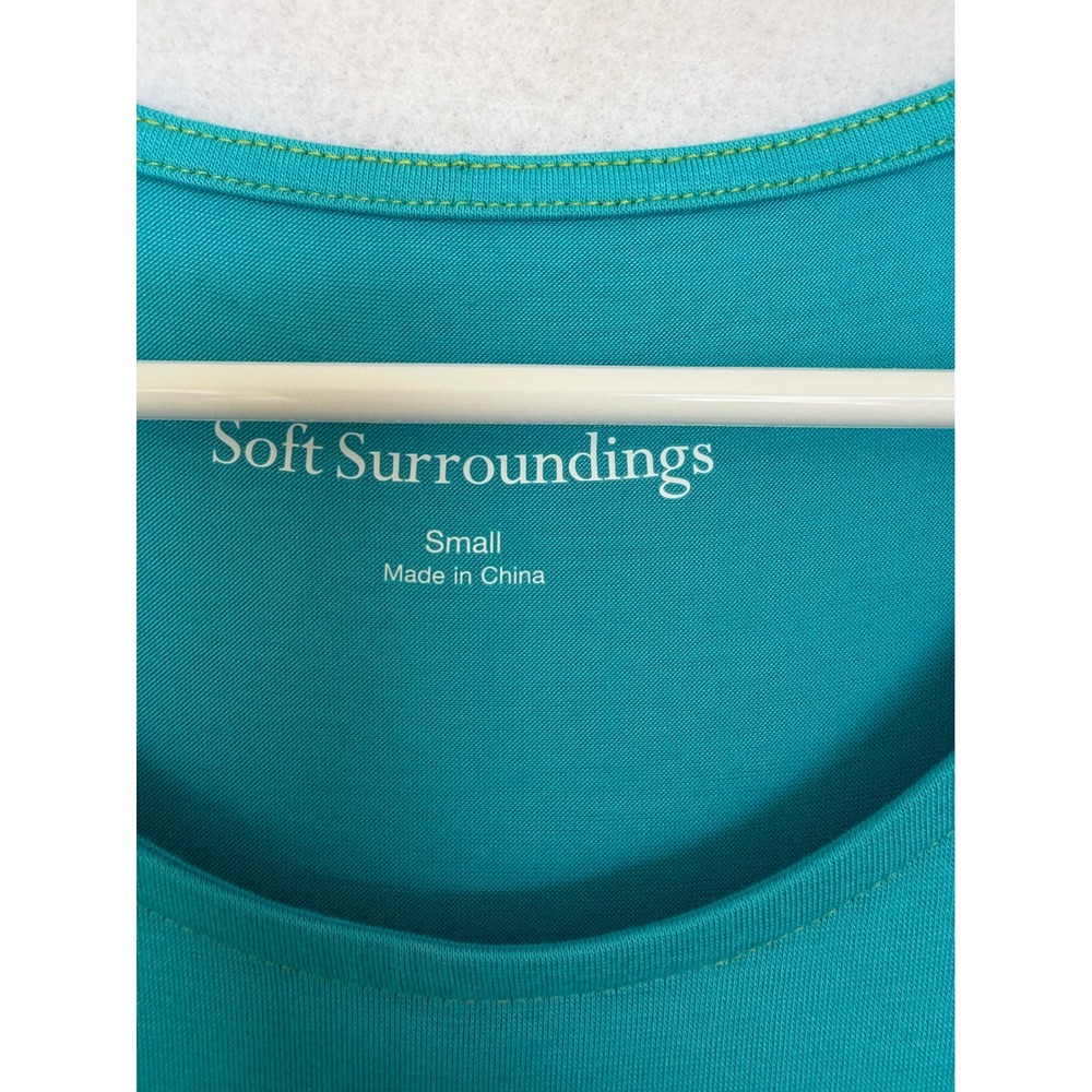 Soft Surroundings Teal Blue Sleeveless Maxi Dress Lime Green Exposed Seams Small - Picture 7 of 7